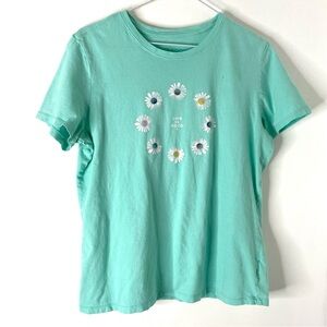 Life Is Good Aqua Green White Daisy Graphic Tee